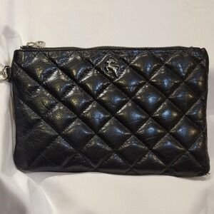 VTG Ashwood Quilted Black Leather Wristlet Scandi Neutral Classic‎ Normcore Cool